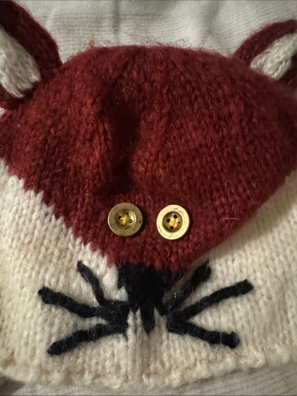 Cooperative Cream and Burgundy Fox Ear Knit Beanie